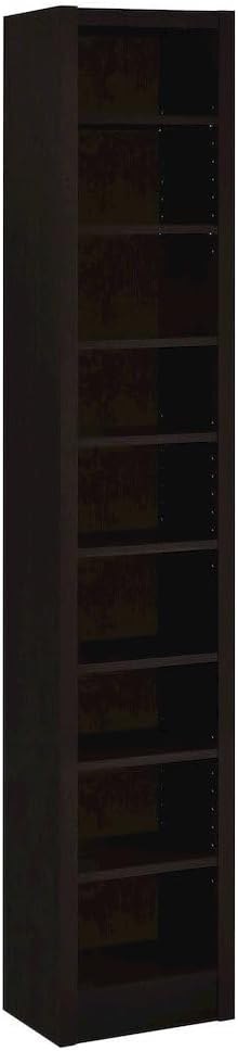 Furnifact Brown Bookshelf with Slim 9-Shelf Structure - Tall Bookcase Tower Design Featuring Adjustable Storage and Corner Cabinet Inspired Style