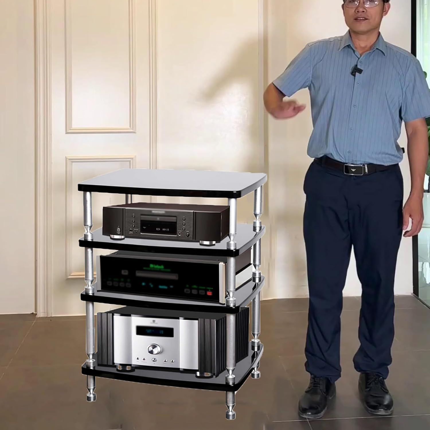 ZGNMK Stereo Stand Record Player Console Cabinet Corner Rack Entertainment Center with Shelves