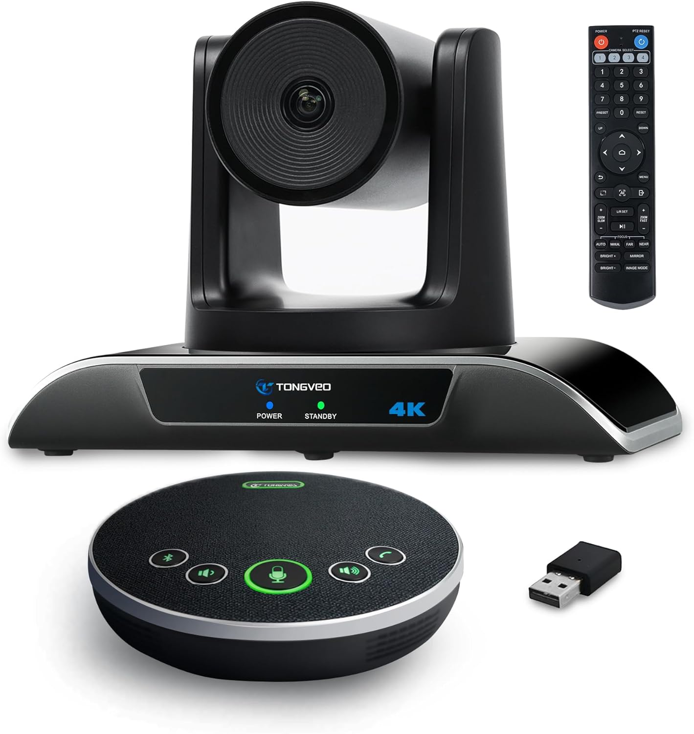 TONGVEO 4K Conference Room Camera System with Gesture Control, AI Auto-Tracking PTZ Camera 5X Digital Zoom with Speakerphone Set 120° Wide-Angle USB3.0 for Remote Meetings Zoom Teams OBS and More