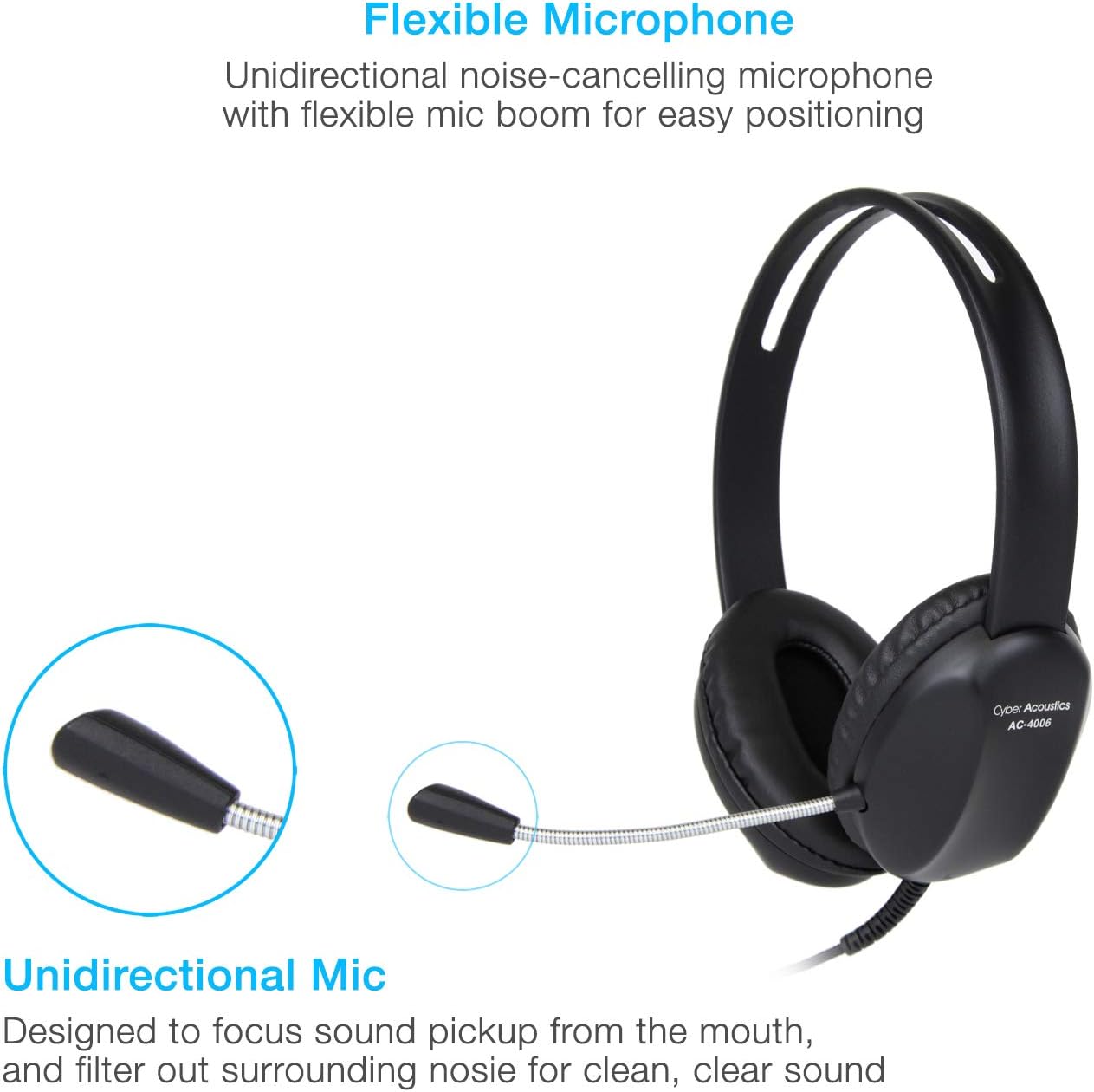 Cyber Acoustics USB-A Stereo Headset (AC-4006-80) - Durable, Crisp, and Clear Communication in K-12 Classrooms or Home, Made with 60 Percent Recycled Plastic - 80 Pack