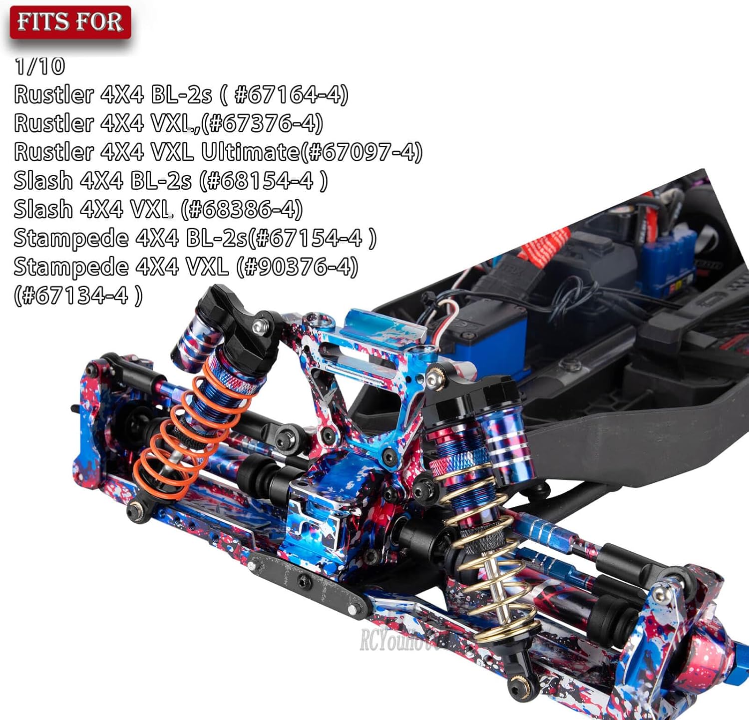 RC Upgrades Part for 1/10 Rustler/Slash/Stampede 4x4 4WD VXL,Arm/Shocks/gearbox/37T Diff Gear/Caster Block,Steering Blocks/Stub Axle Carriers/Drive Shaft/Shock Tower/Links,Colorful