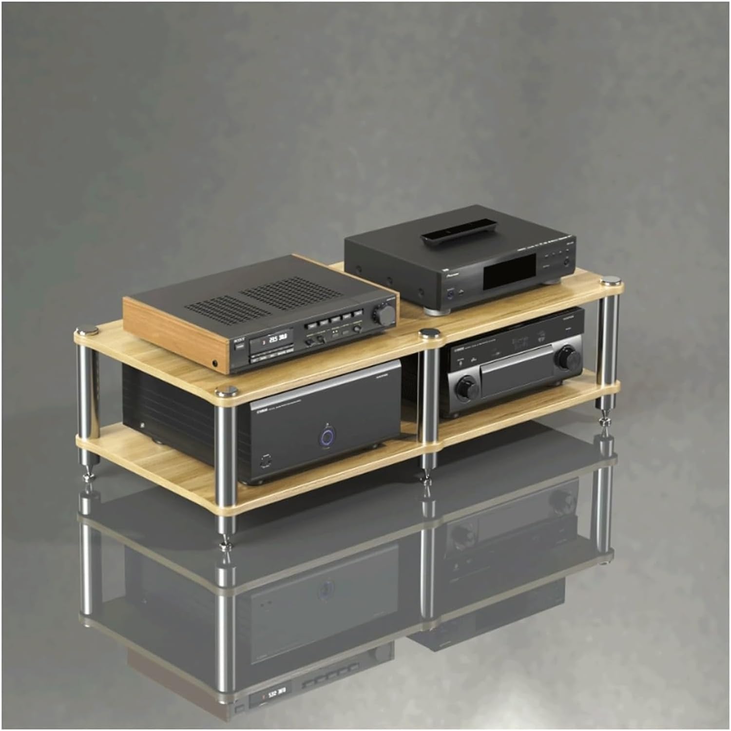 PZEOB Audio Tower Rack Stereo Rack Audio-Video Media Stand Tiered Shelves CD DVD Player Record Player Console Stand Sturdy Stereo Stands(Natural