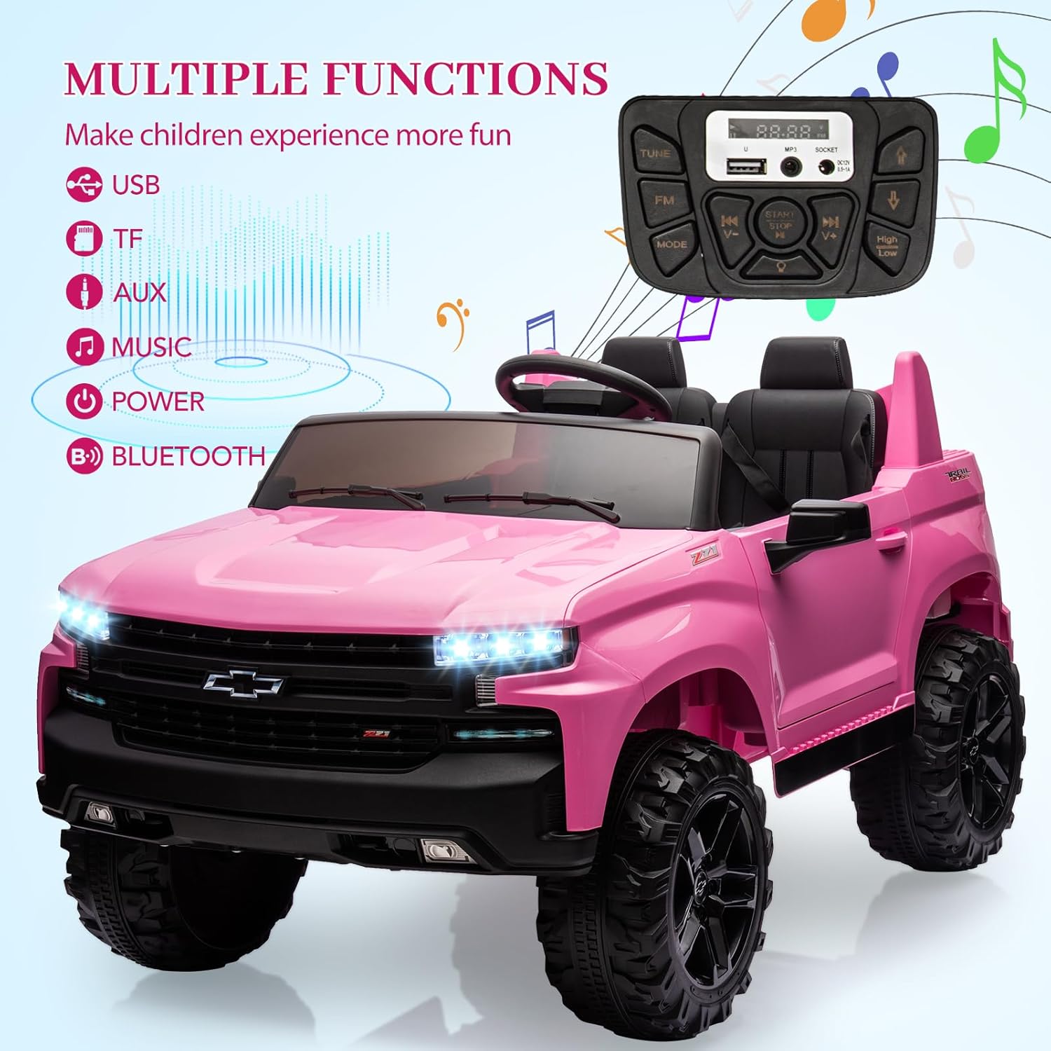 Jojoka Baby Car 24V 2-Seater Truck Licensed Chevrolet Silverado Ride On Toy w/Parent Remote Control,4xSpring Suspension, Wireless Music, Electric Vehicle Car for Kids Ages 3-8,Pink