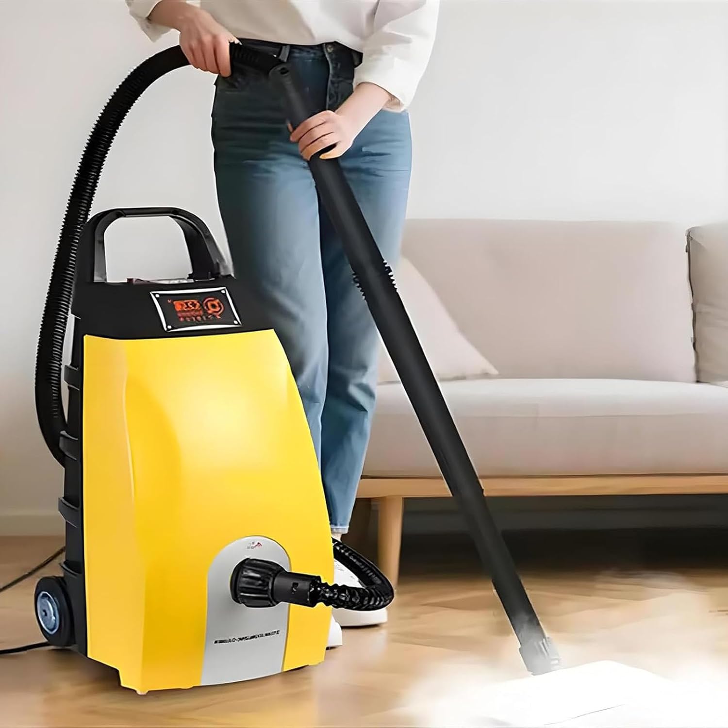 High-Temperature Steam Cleaner,Rapid Heating,Continuous High-Pressure Cleaning,Dry and Wet Steam,Equipped with Safety Protection,Highly Effective Stain Removal,Steam Flow Rate 120 ml/min Yellow