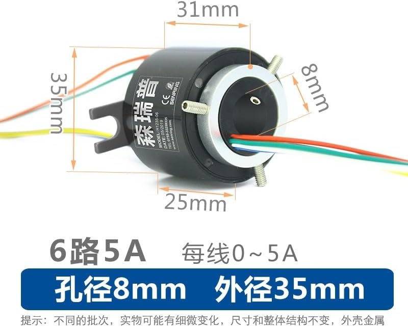 1PCS Through Hole Slip Ring 2/6/12/18/24 Channels 2A/5A/10A Current Slipring Hollow Rotate Connector Hole 8-100mm Conductive Rings(8X35mm 6CH 5A)