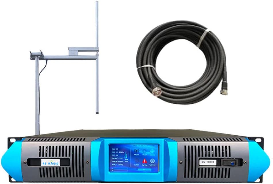 FM Transmitter 300W+1-Bay Antenna+30M Cable, Professional Long Range Touch Screen Wireless Stereo FM Radio Broadcast Transmitter Kit for Church Radio Station Equipment for Broadcasting