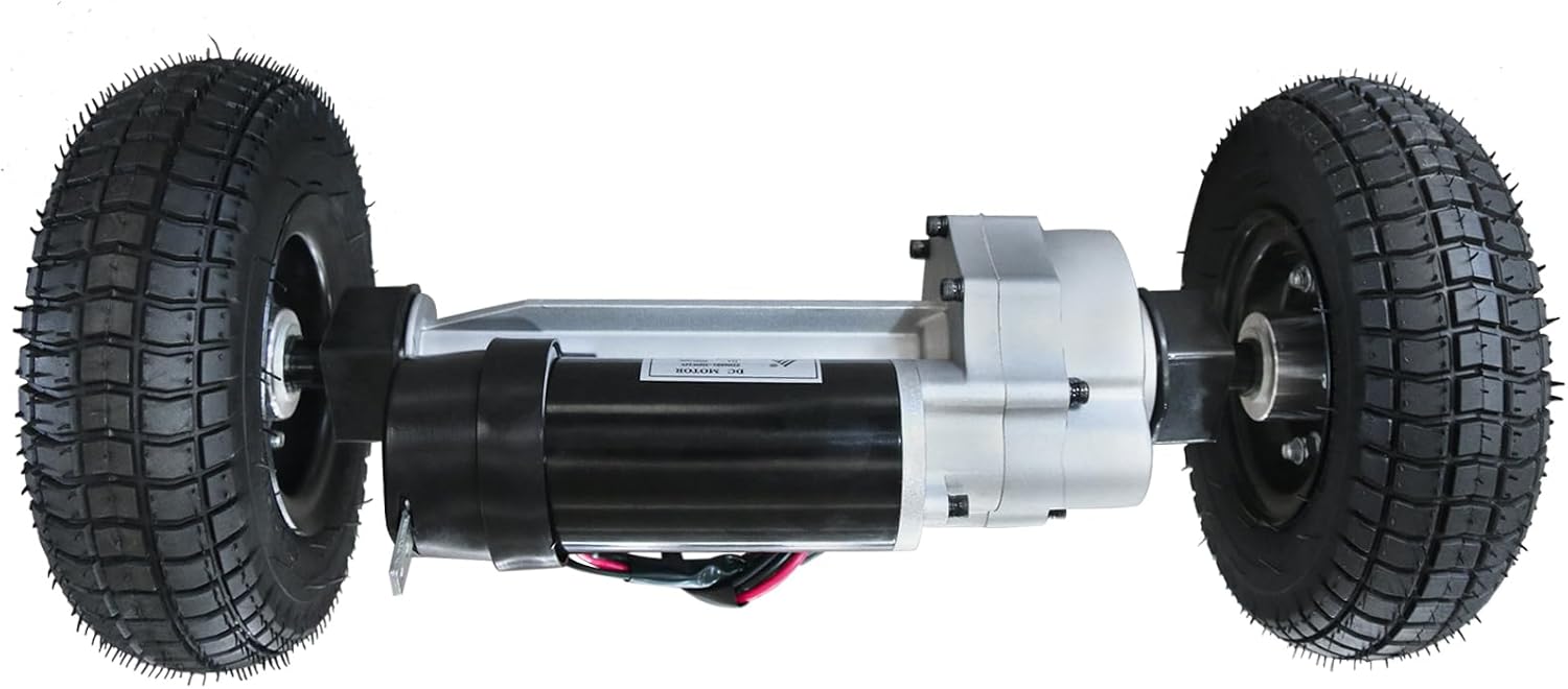 9x3.50-4 9x3.50x4 Tire and Rim Wheel Assembly with Rear Axle Drive Axle 24V 350W Brush Electric Motor Transaxle for Trolley Wagon Scooter Skateboard WheelChair Utility Vehicles Tricycle Wheelbarrow