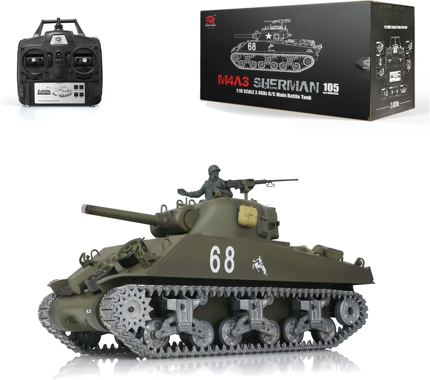 TOUCAN RC HOBBY Henglong 1/16 Customized 7.0 M4A3 Sherman RC Tank 3898 Barrel Recoil 360° Metal BB Airsoft That Shooting BB Bullets