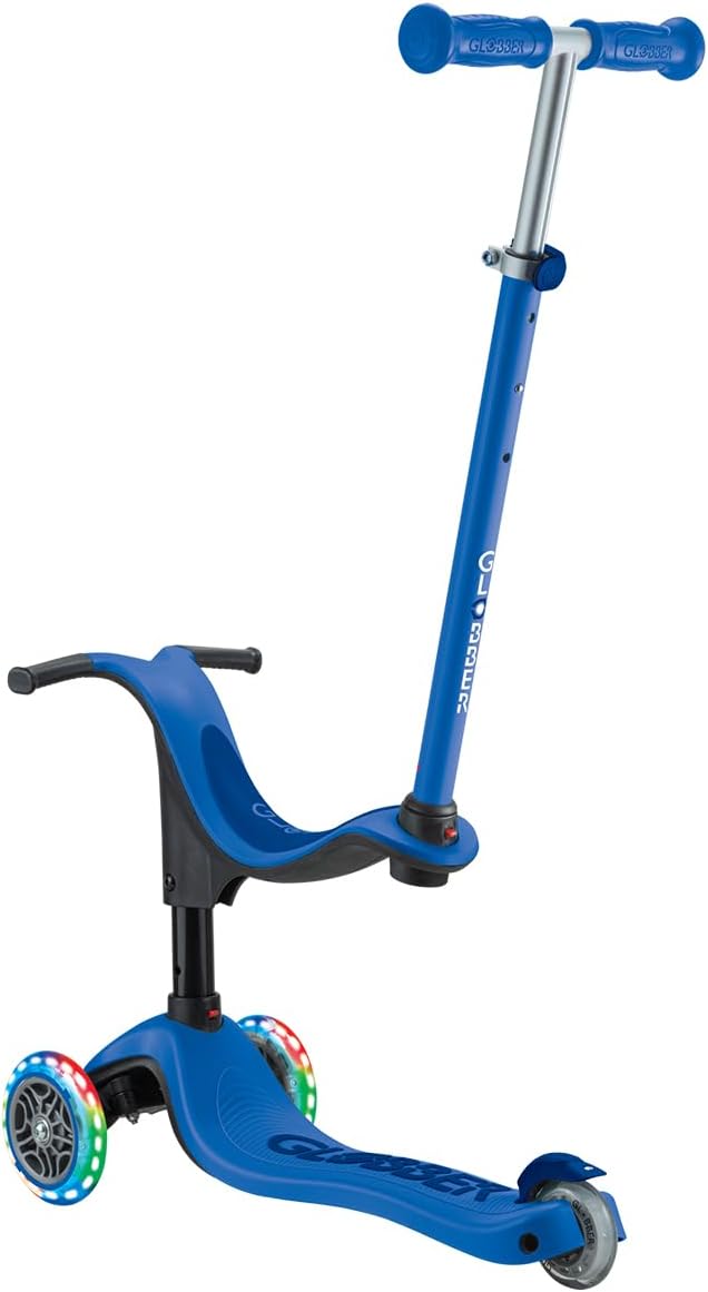 Globber - GO•UP Sporty Lights - 3-Wheel Scooter with Seat, for Children from 15 Months to 6 Years, Dark Blue