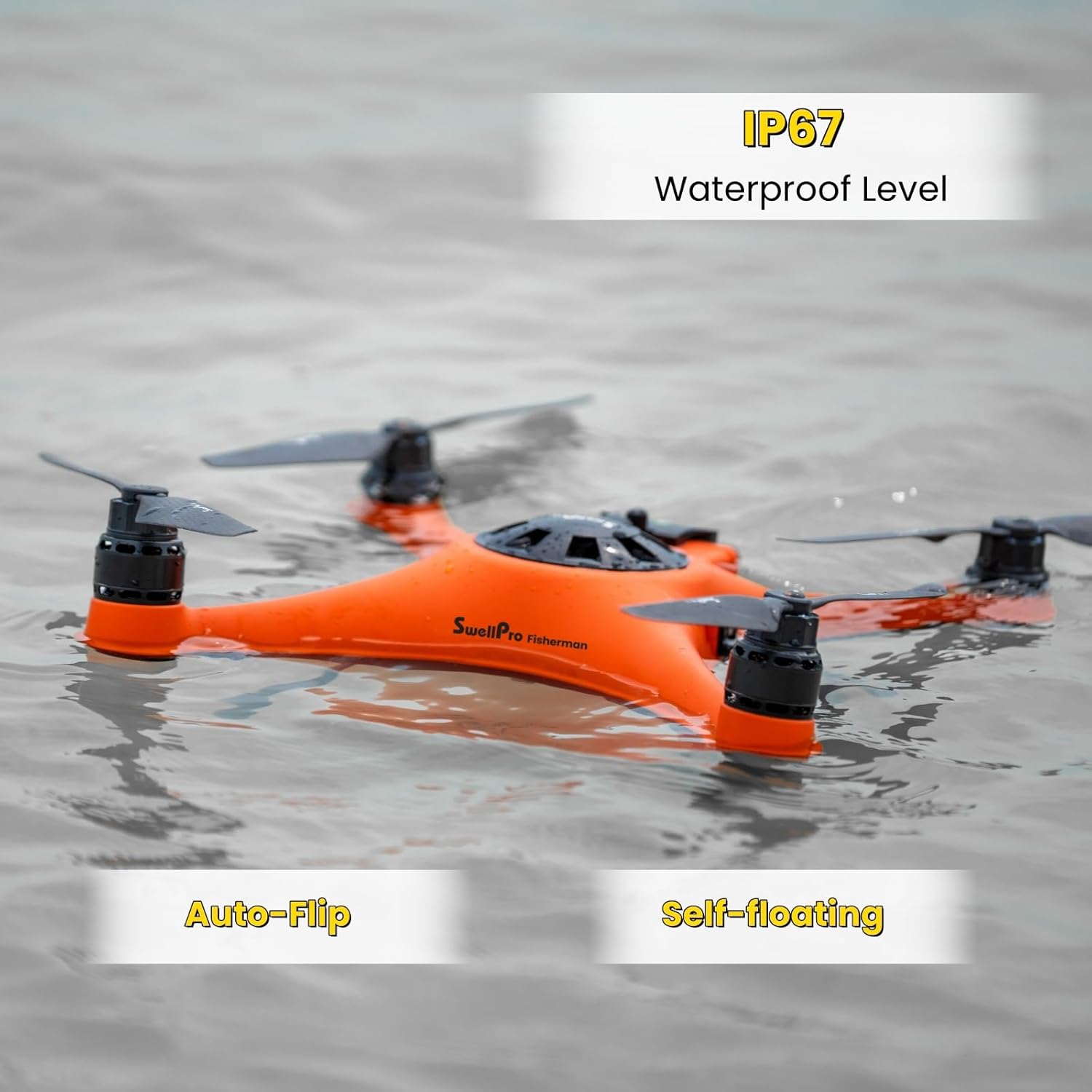SwellPro FD1+ Fisherman Best Fishing Drone with Bait Release, 4.8 LBS Payload, 1.3KM Range, IP67 Waterproof, Auto Return & Flip, Self-floating, Entry-Level, No Camera Included