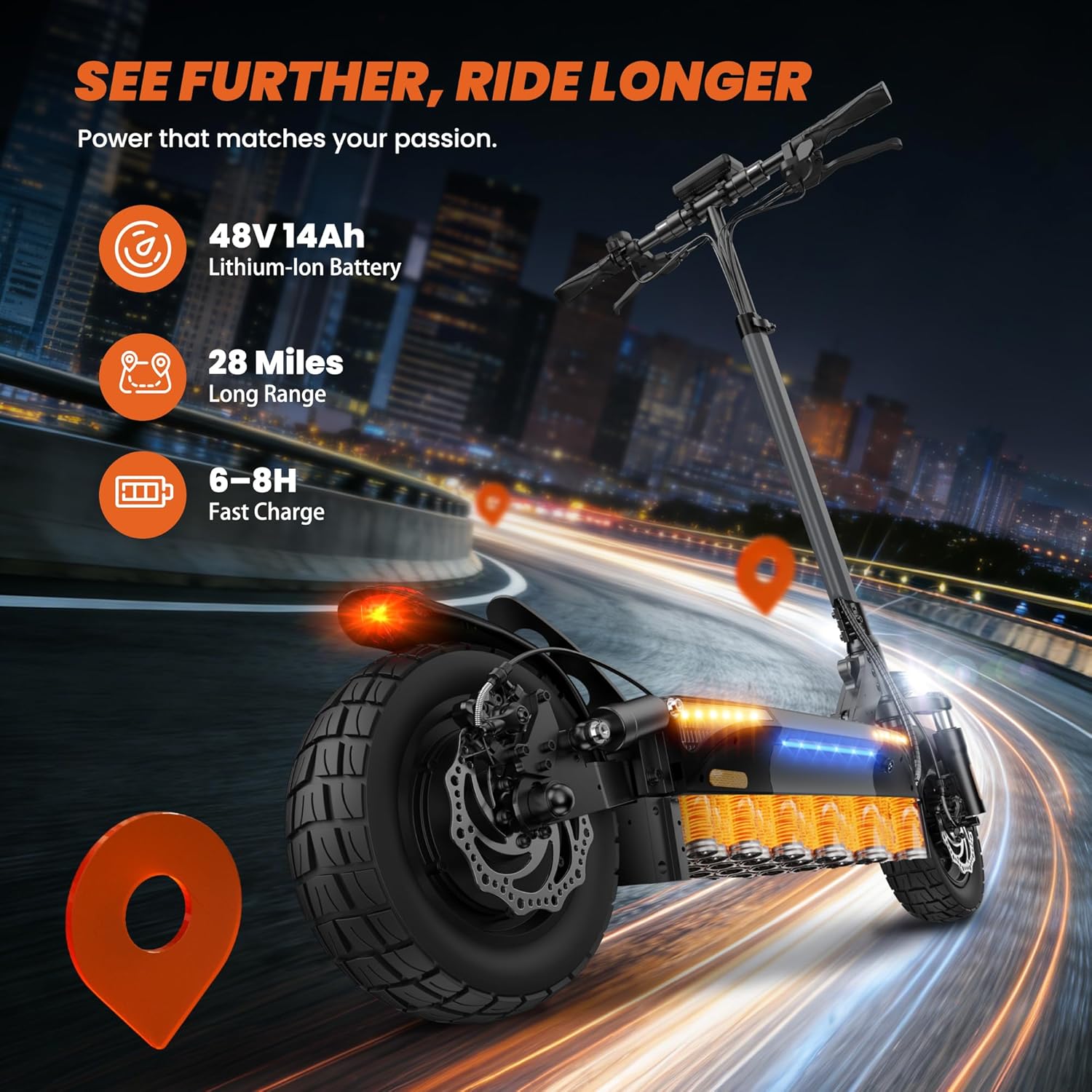 Electric Scooter, 500W/750W/1000W Motor, 22/25/28 MPH Top Speed & 23/28 Miles Range, 9.3