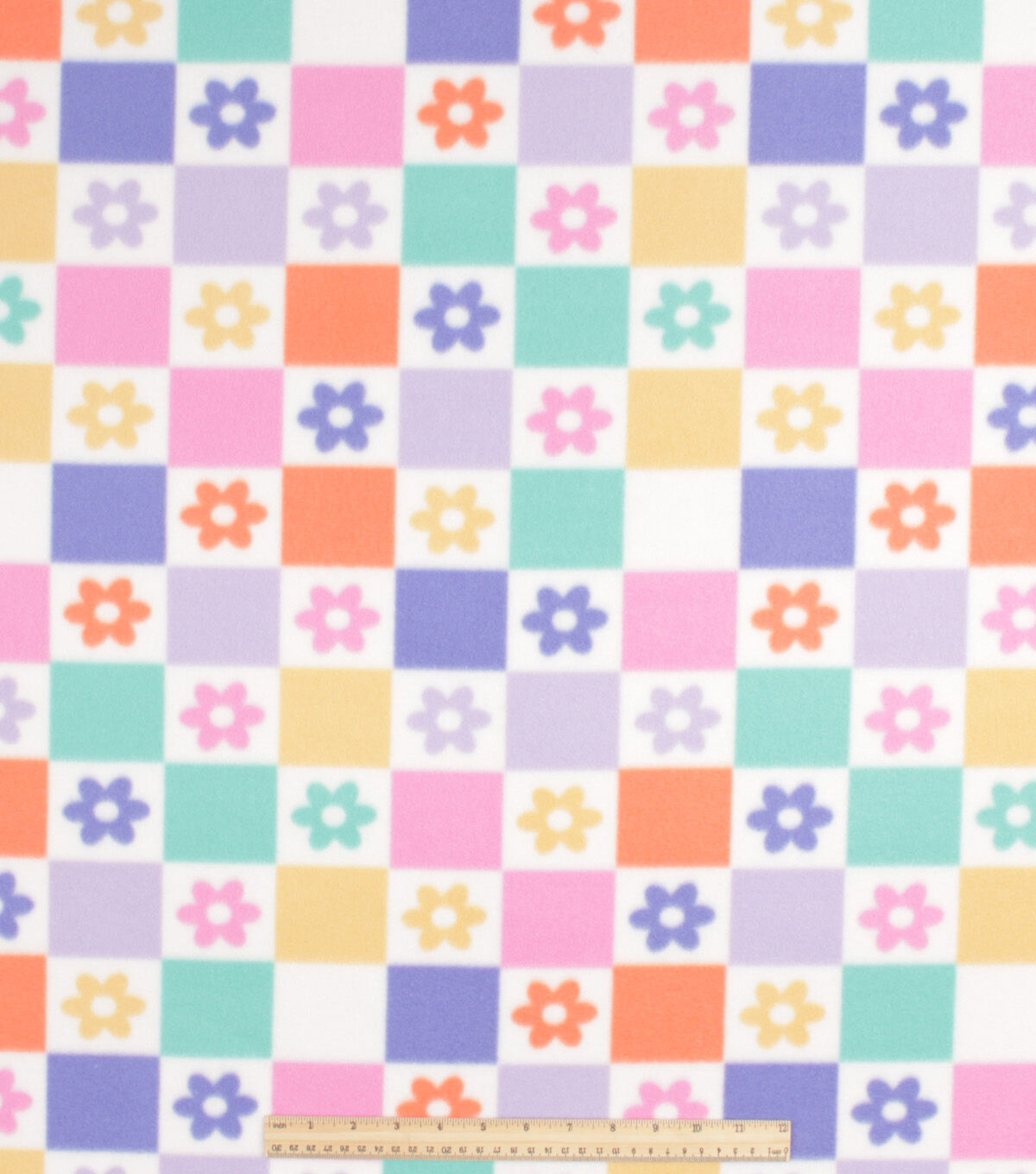 Multi Checkered Floral Blizzard Prints Fleece Fabric