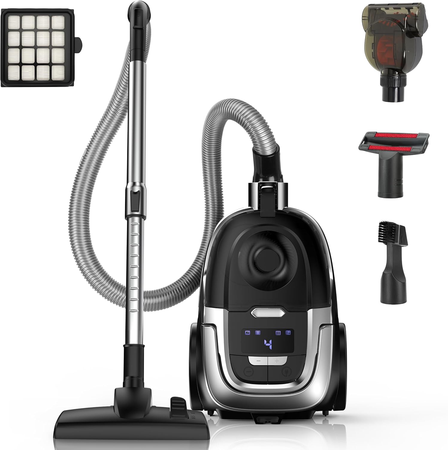 Zefiro Canister Vacuum Cleaner, 40Kpa 1600W Bagless Vacuum Cleaner,Lightweight Vacuum for Hard Floors, Carpet, Pet