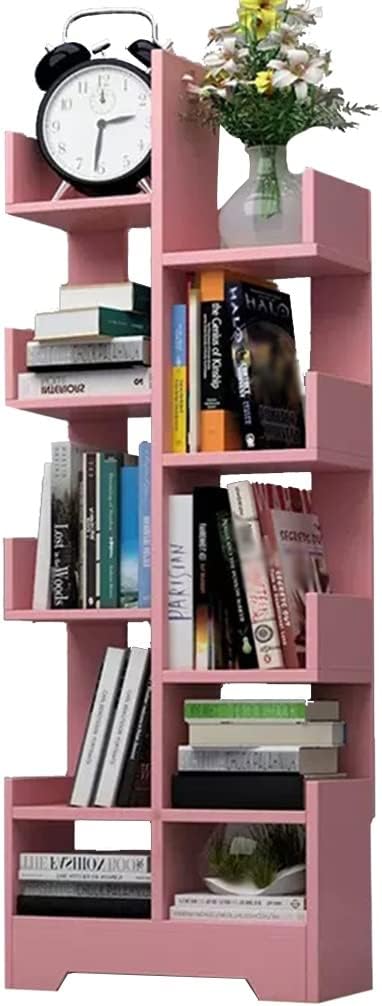 Corner Bookshelf Wood, Freestanding Open Bookcase, Modern Storage Organizer for Living Room, Multipurpose Wood Display Shelf for Study Home Office (Color : /Pink, Size : 9 Tier)