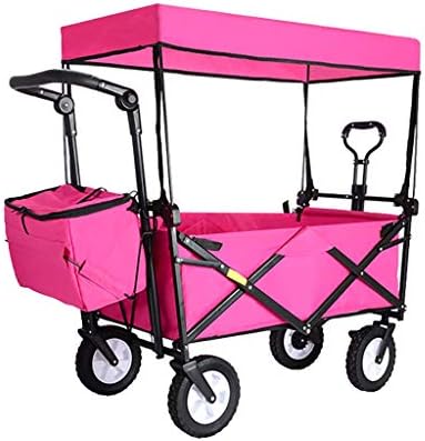 Collapsible Wagon Cart with Wheels Foldable Folding Wagons Carts Silent Universal Wheels,Folding Wagon Outdoor Push Pull Folding Wagon Stroller Cart for Kids | Foldable Canopy w/Sun & Rain S