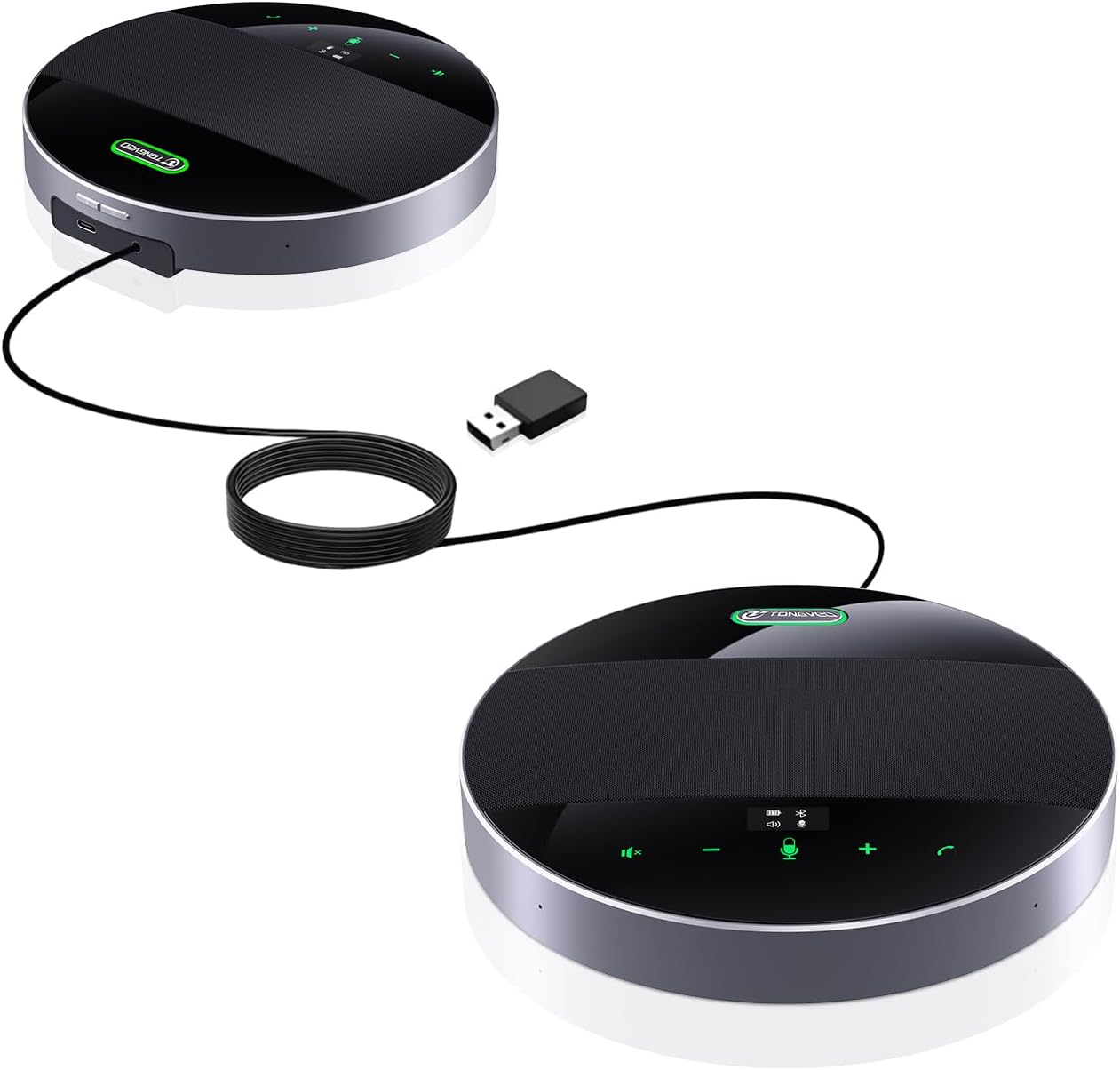 TONGVEO 2-in-1 Conference Speaker and Microphone, Daisy Chain Wireless Bluetooth Speakerphone with 360° omnidirectional mics USB/Dongle/Bluetooth Connection 18H Talk Time for 15-30 People Meeting