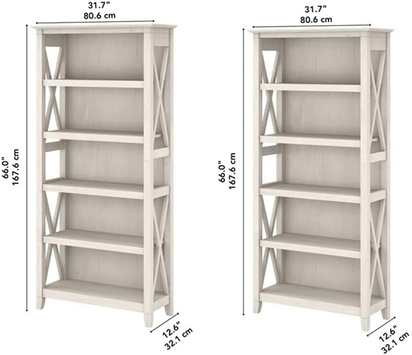 Pemberly Row 5 Shelf Bookcase Set of 2 in Linen White Oak - Engineered Wood
