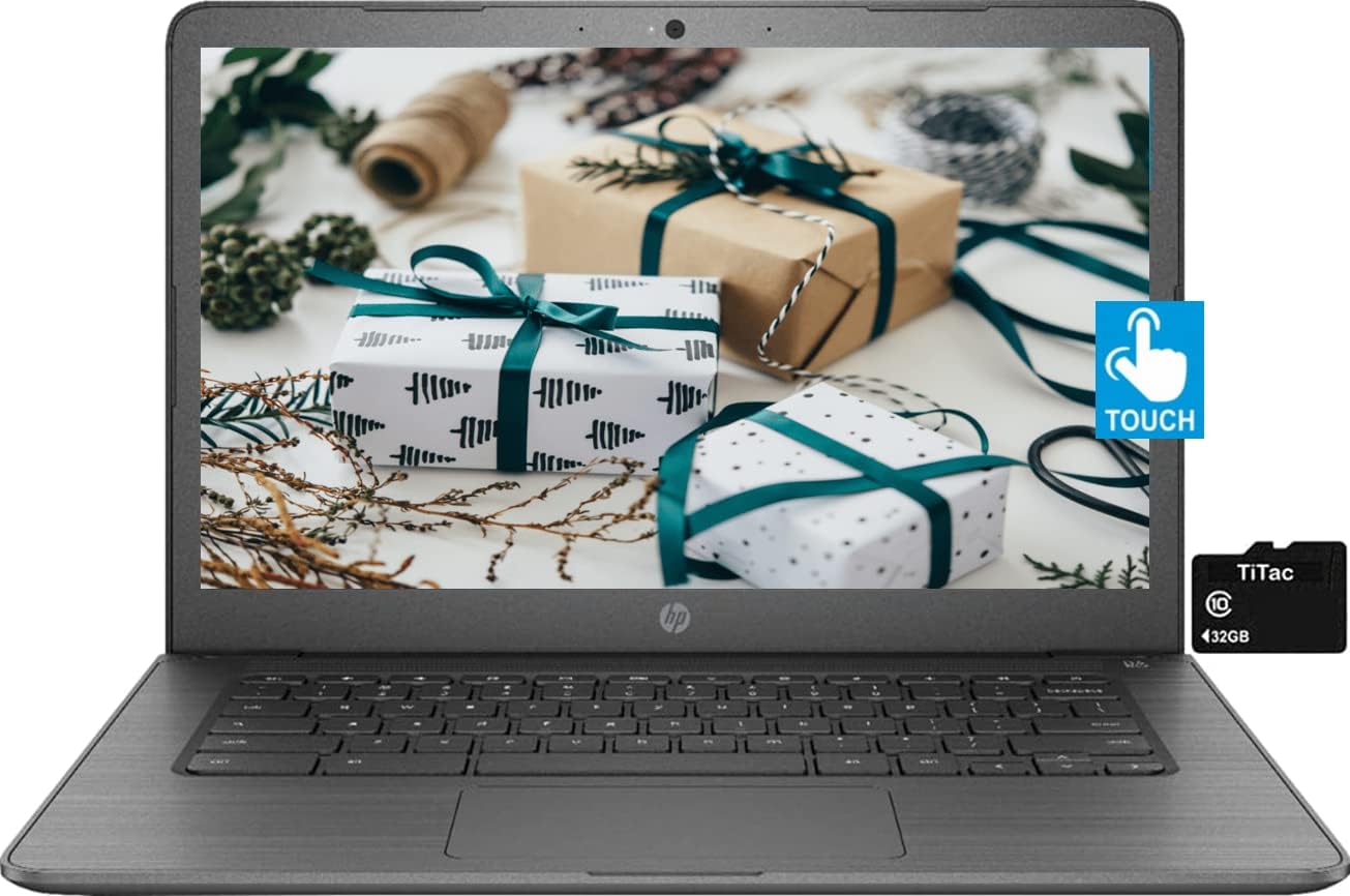 HP Chromebook 14-inch Touchscreen Laptop, Intel Celeron N3350 up to 2.4 GHz, 4GB RAM, 32GB eMMC, WiFi, Webcam, USB Type C + TiTac Accessory (Zoom or Google Classroom Compatible) (Renewed)