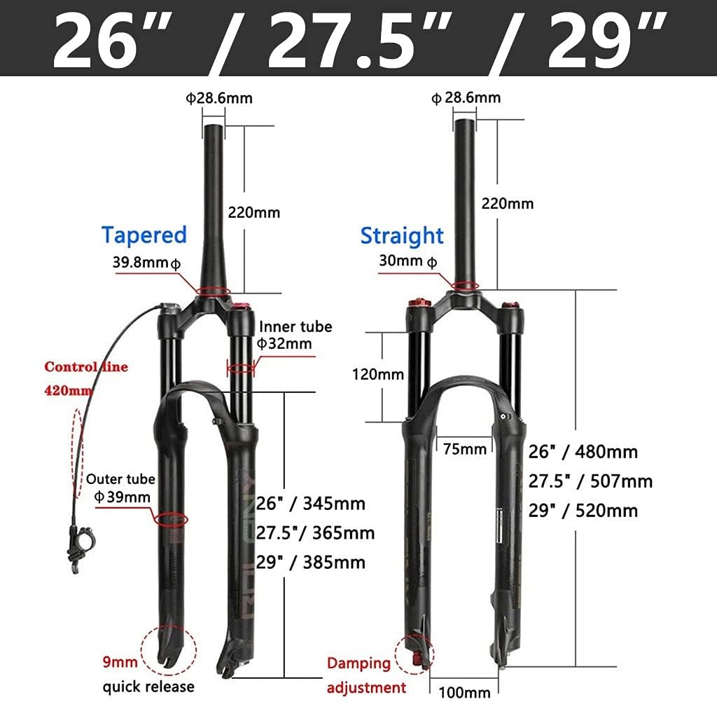 26/27.5/29 Mountain Bike Air Suspension Fork FKA004 Rebound Adjustment QR 9mm Travel 120mm Manual/Remote Locking Rebound Adjust