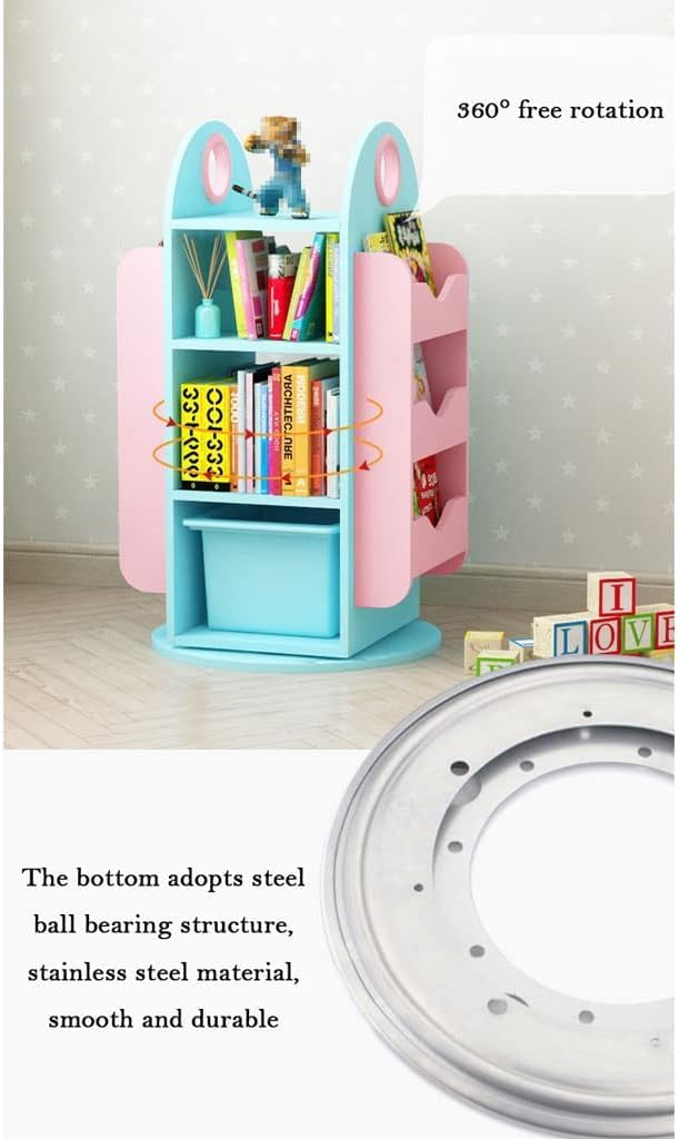 Interesting Bookshelf Small Bookshelf Creative 360° Kids Rotating Bookshelf Solid Wood Eco Board Bookshelves with Ring Handle Design Rack Bookcase Solid and Stable