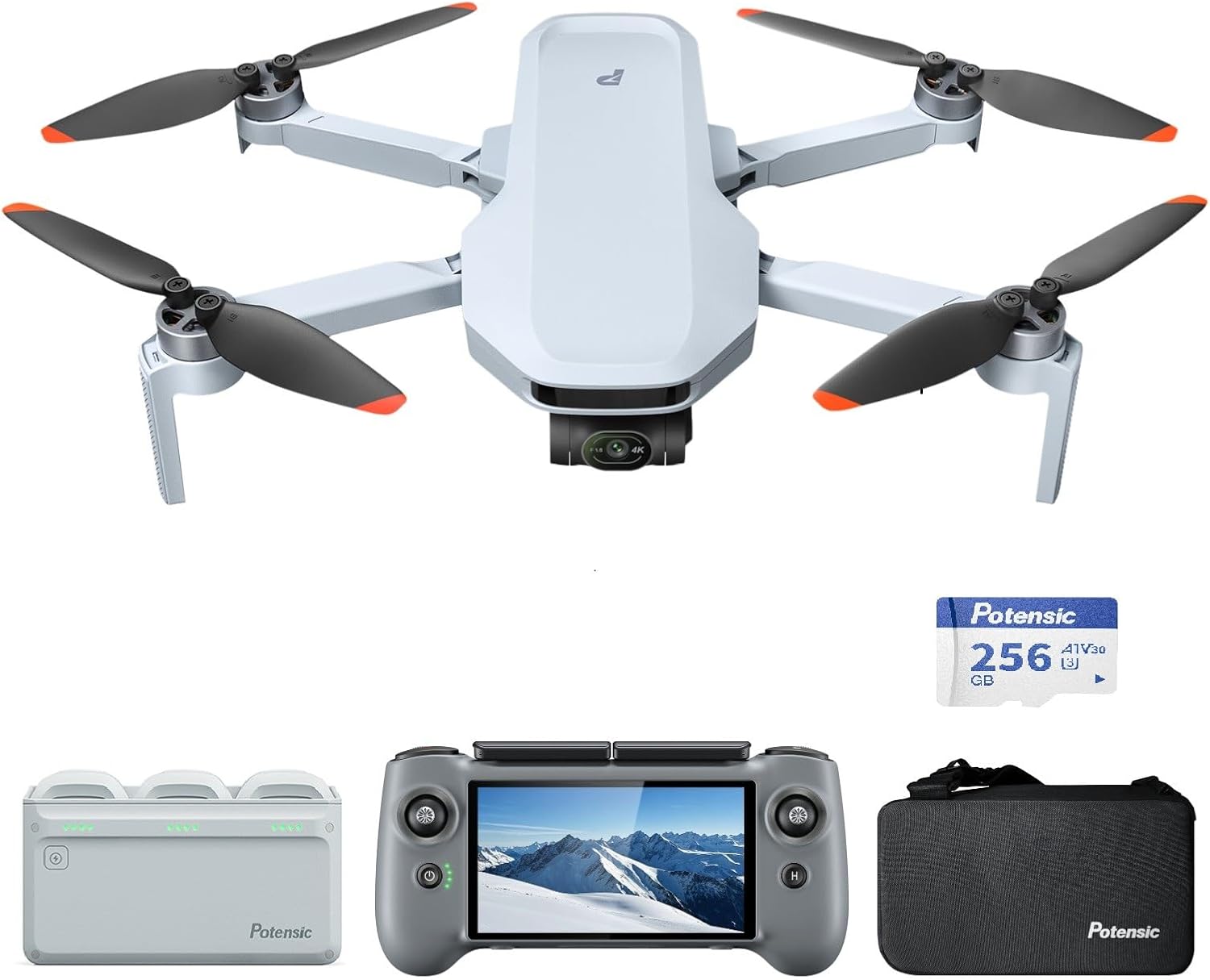 Potensic Atom 2 Drone 4K with RC PTD 1, Fly More Combo Bundle with 256GB Memory Card