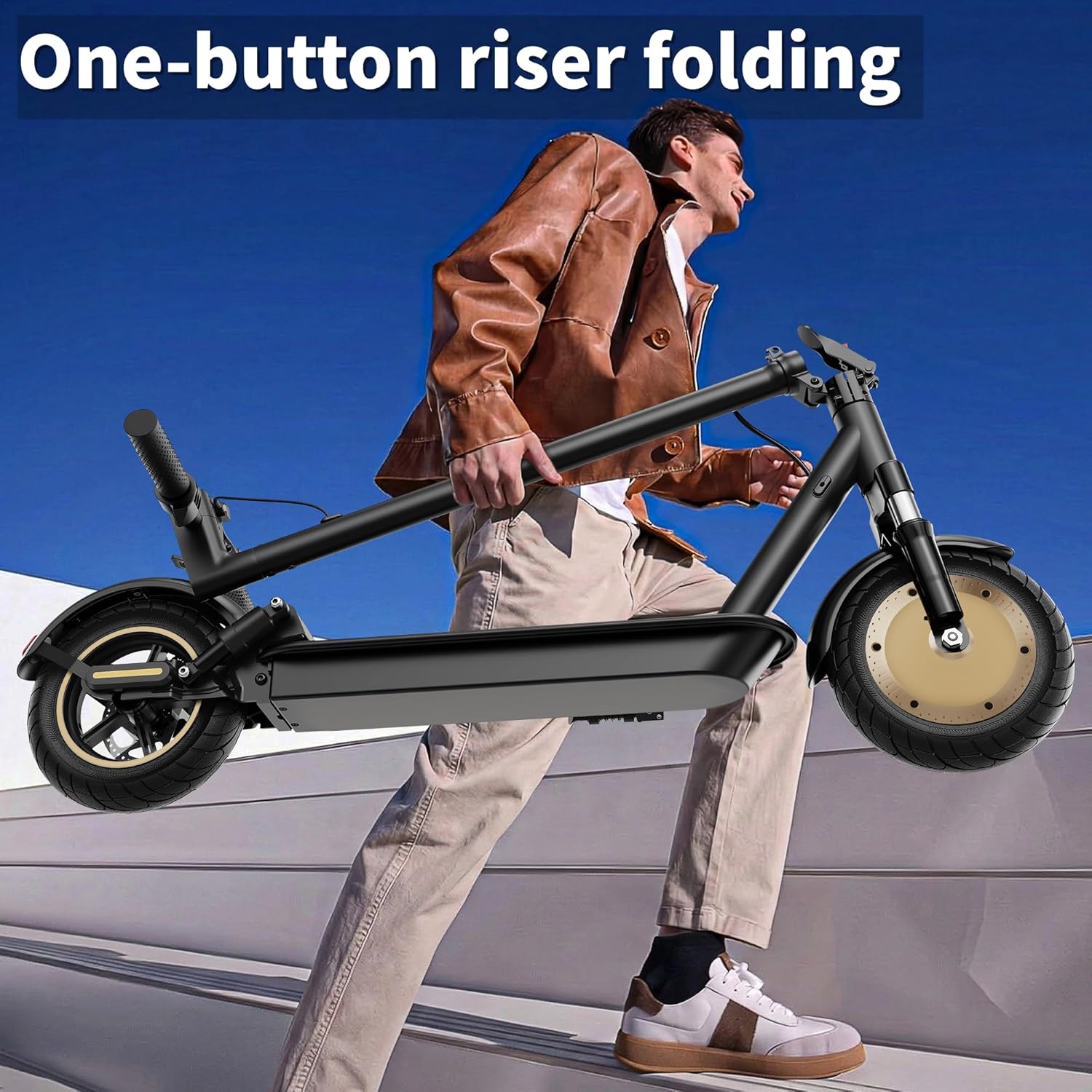 Electric Scooter, 10'' Soild Tires, 750W Motor, Dual Suspension, 21 MPH Top Speed, 25-30 Miles Long Range, Dual Braking, Max Load 264 lbs, Folding, Commuting, E Scooter for Adults Teens