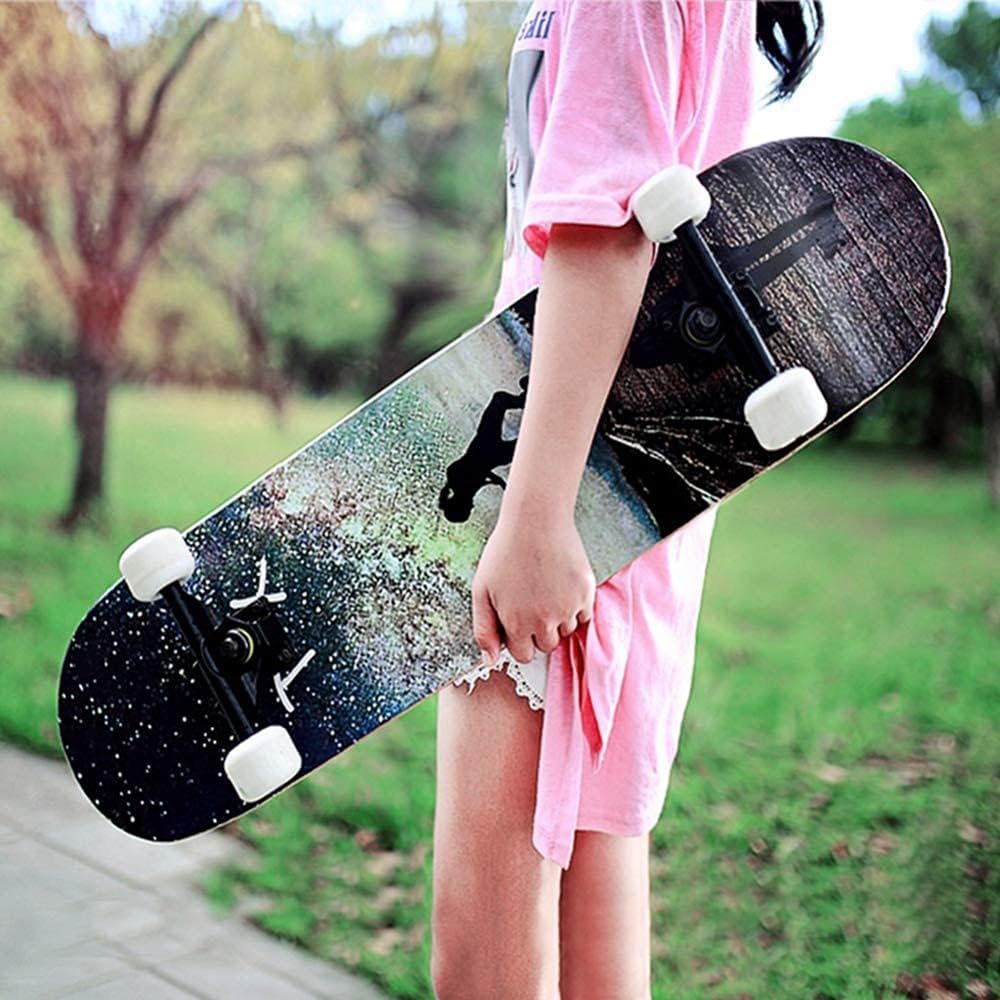 Skateboard Adult Tricks Skate Board for Beginner Birthday Gift Skateboards for Teens Girls Boys Adults Kids Childrens Beginner Assorted Design Skateboard (E)