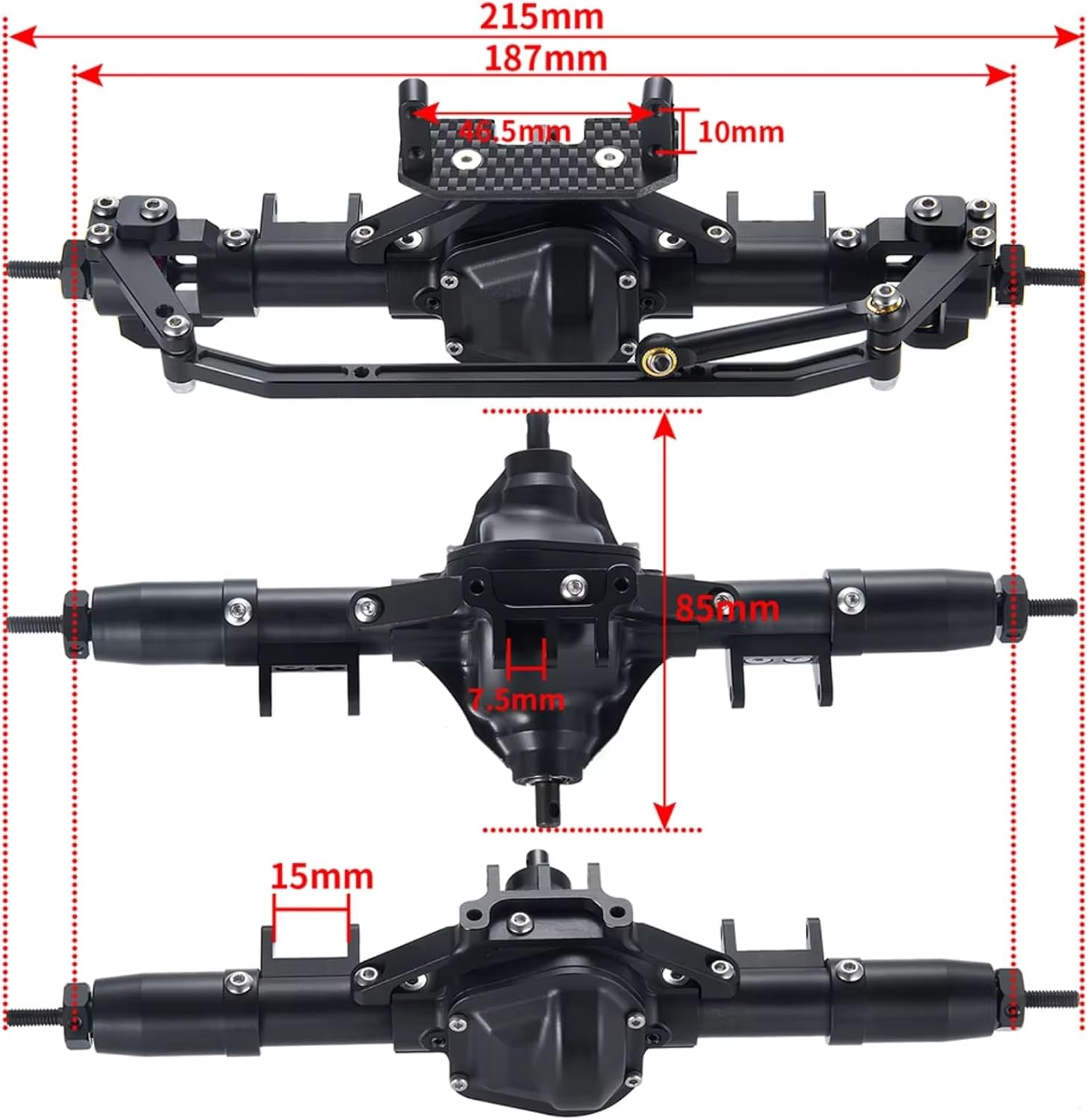 Rc Front Rear Axle for Axial for SCX10 1/10 RC Crawler Car Truck Upgrade Parts Metal Alloy Front Middle Rear Axle with Servo Mount(1Set)