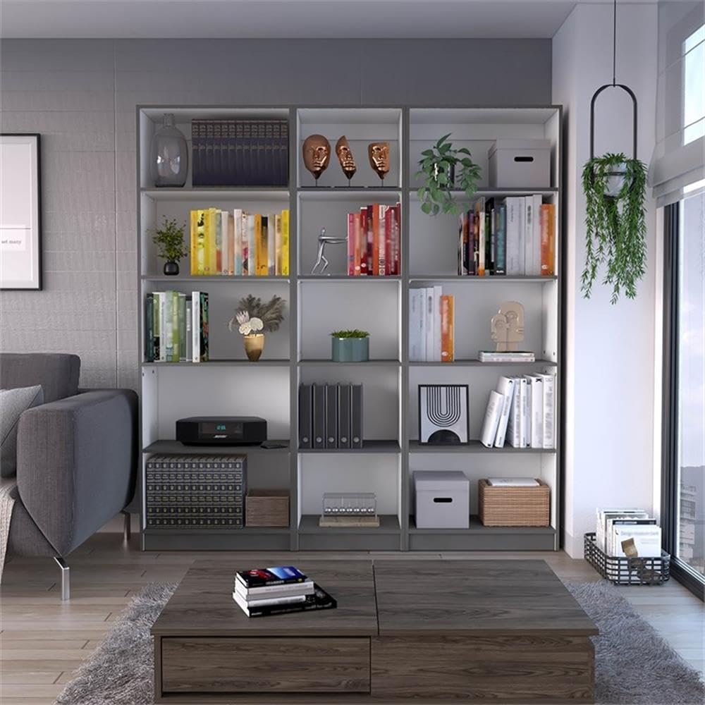 Tuhome Lutz 3 Piece Living Room Set with 3 Bookcases Matt Gray White