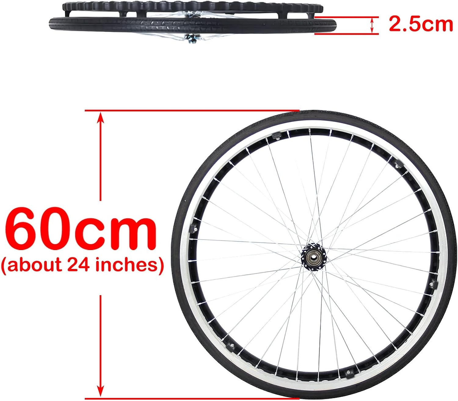 Wheelchair Caster Wheel Replacement 24 Inch Set of 2, Non-Slip Puncture Proof Solid Tire Wheelchair Rear Wheels, Disabled Old People Wheelchair Accessories Casters (Color