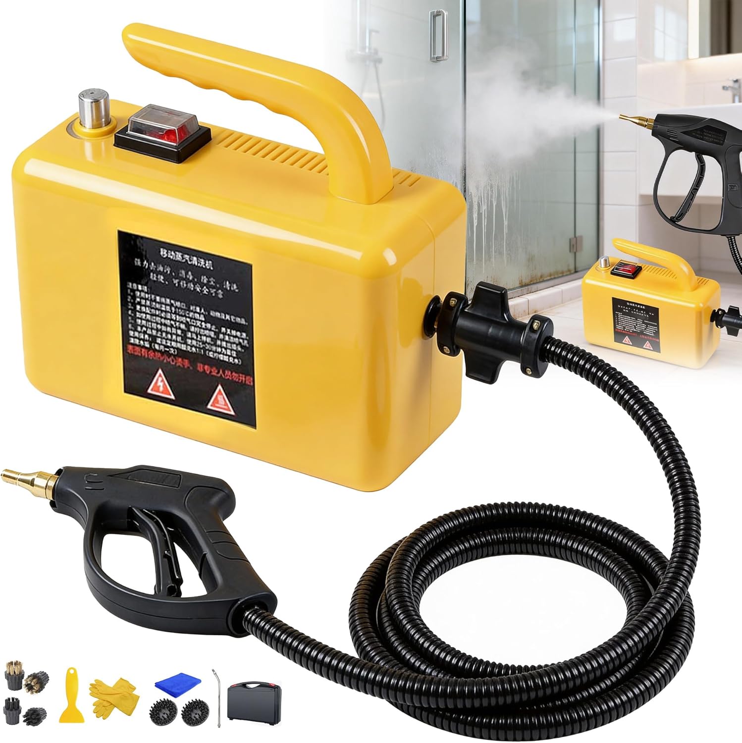 ZHDANB 2600W Portable steam Cleaner, steam Cleaner for Home, Adjustable steam, 20s Quick Heat-Up, 6 Brush Heads & Toolboxes, steam Cleaner for Floor, for Kitchen,Car HandleControl-110V