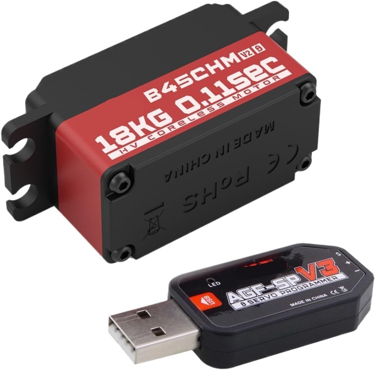 Coreless Motor B45CHM V2 18 kg High Torque Programmable 180 Degree Digital Low Profile Servo for 1/12(B45CHM V2 set2)