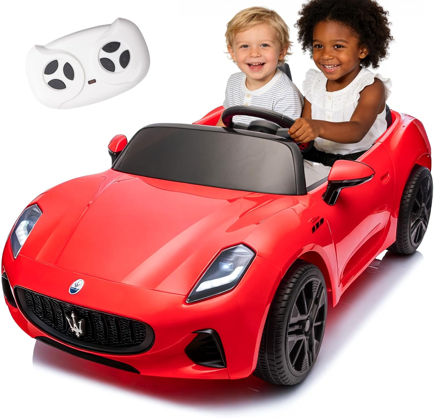 24V Maserati Licensed 2-Seater Kids Electric Ride-On Car, Dual-Speed Modes, Adjustable Seat Belts, Music & Bluetooth, 4 Motors for Powerful Performance, Ideal Gift for Ages 4-8(Red)