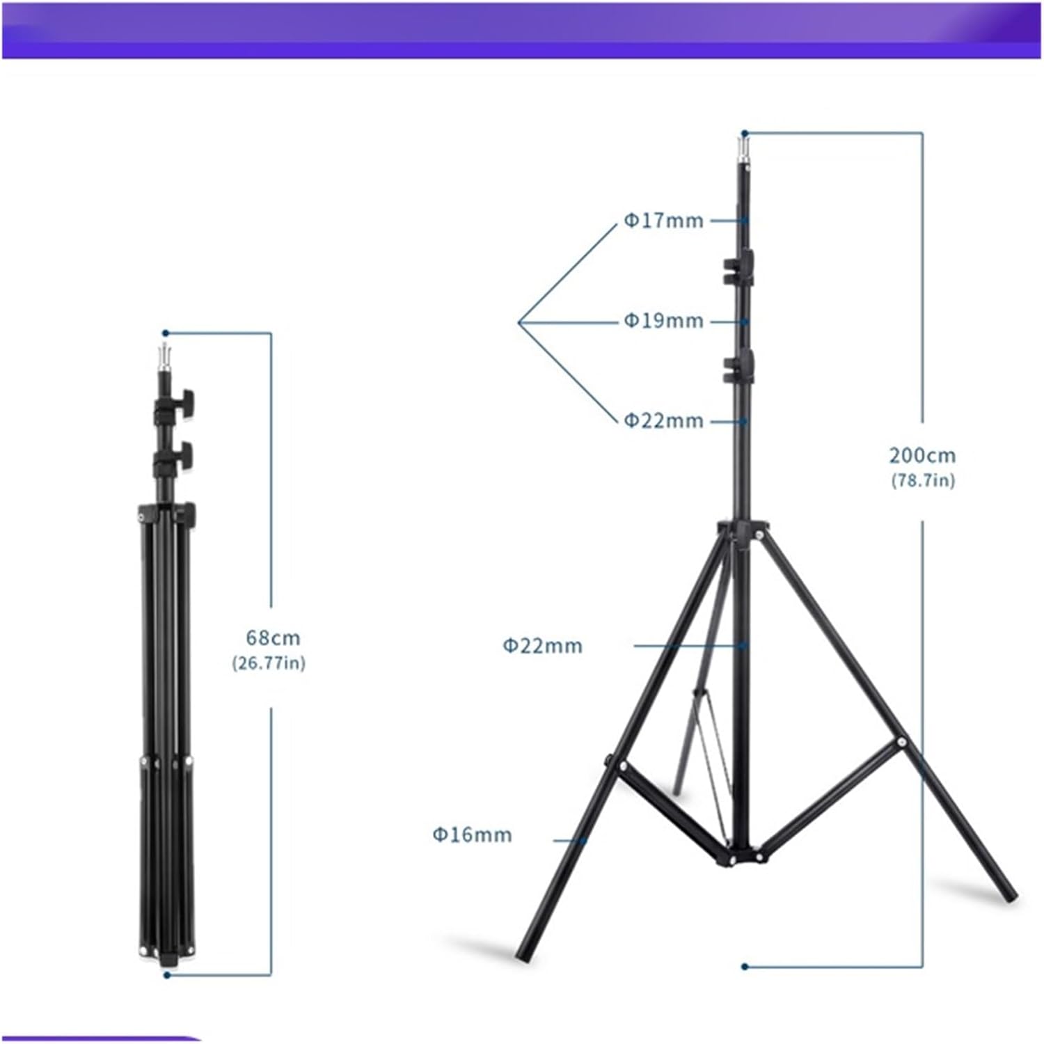 2M Light Stand Tripod with 1/4 Screw Head Maximum Working Height: 200CM Minimum Working Height: 80CM