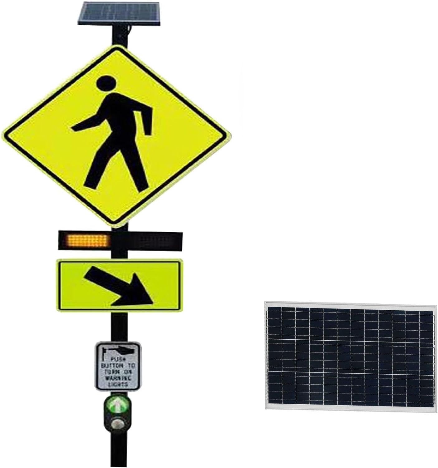 Flashing LED Solar Pedestrian Crossing Sign Weatherproof Aluminum Traffic Warning Sign Bright Blinking Crosswalk Alert for Safe Street Navigation (60x60cm)(Medium)