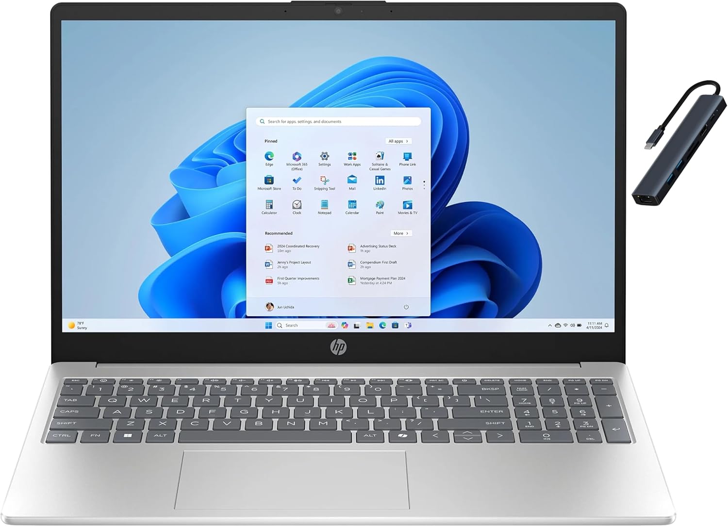 HP 15.6'' FHD IPS Touch Laptop, AMD Ryzen 7 7730U Processor, 48GB DDR4 RAM, 1TB SSD, Wi-Fi, Webcam, Windows 11 Pro, Copilot AI, Natural Silver with TGY Accessories