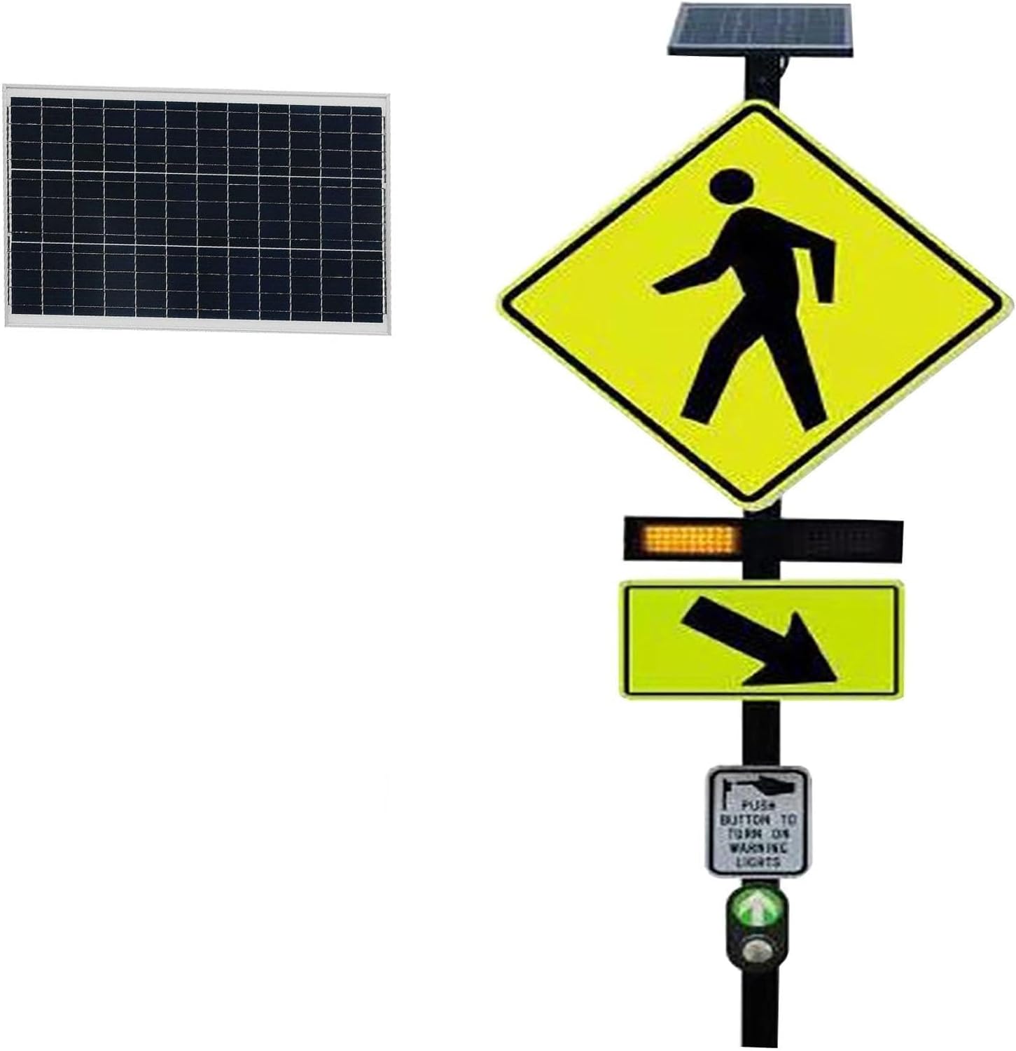 Solar-Powered LED Pedestrian Crossing Sign Engineer-Grade Reflective Aluminum Traffic Signs Waterproof Rust-Free Road Safety Signs Pedestrian Walking Sign for Outdoor Use(Medium)