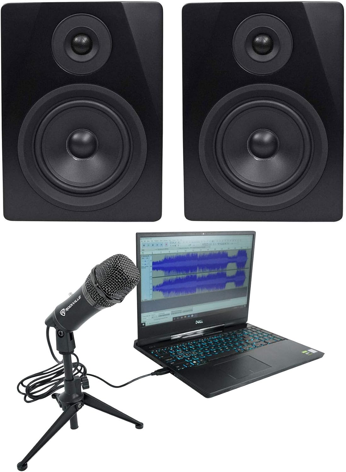 Rockville Z-Stream Live Streaming USB Computer Microphone Mic w Stand with Cable Bundle with (2) Rockville APM5B 5.25