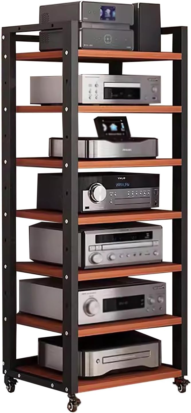 Media Stand 7 Tier 55 Inch Tall Audio Equipment Rack Rolling Cart