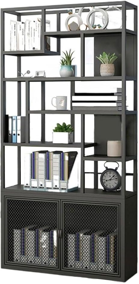 BABETRUE Bookshelves Nordic Wrought Iron Bookshelf Shelf Living Room Floor-to-Ceiling Bookcase Office Multi-Layer Modern Creative Shelf Bookshelf(B1,120 * 25 * 200cm)