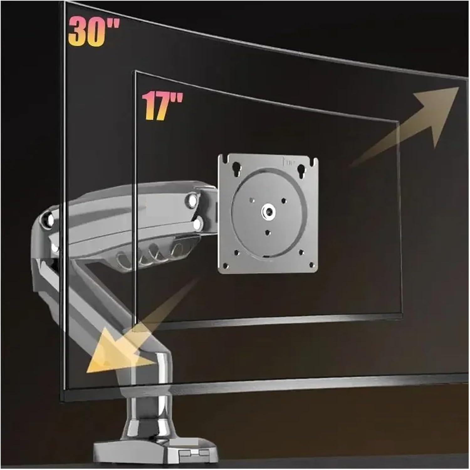 Single monitor stand 17-30 inches, 9 kg per screen, computer desk mount, adjustable gas spring, extendable monitor stand