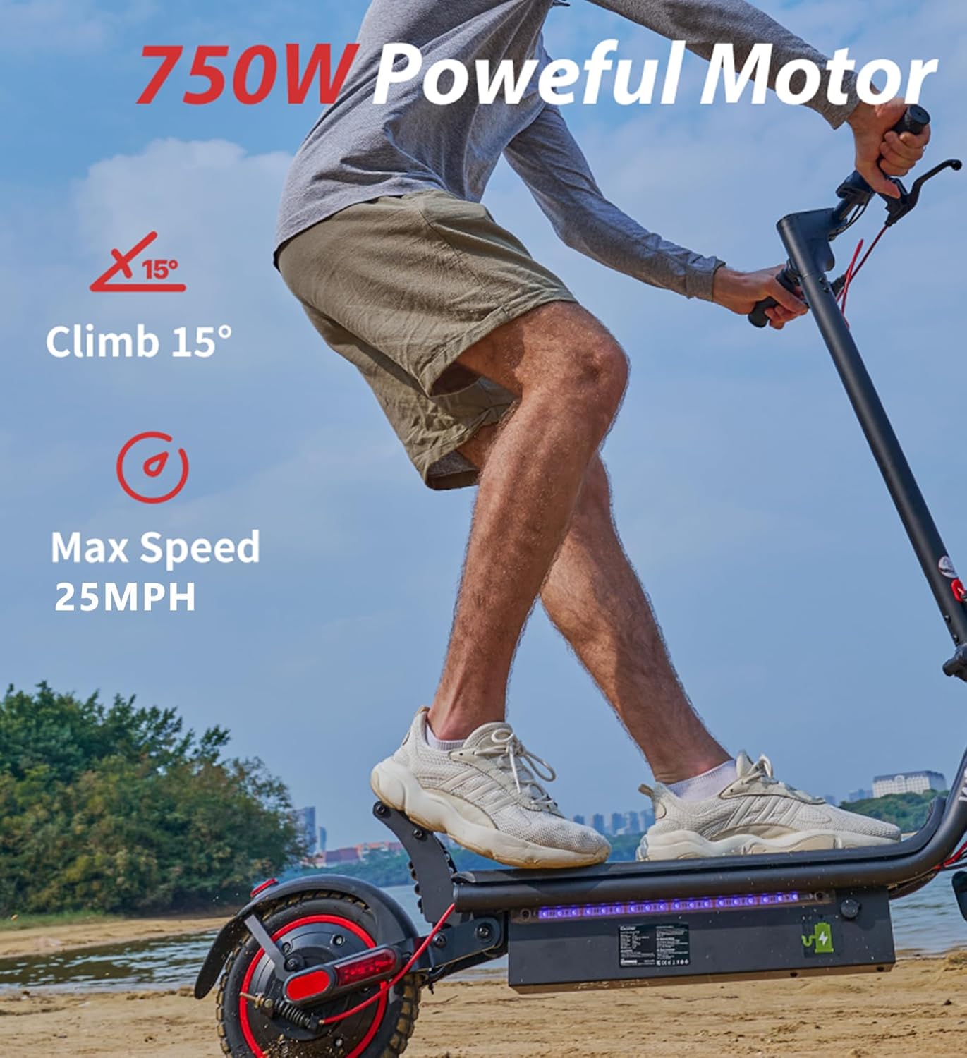 Electric Scooter, 22 Miles Long Range, 21 MPH Max Speed, 10