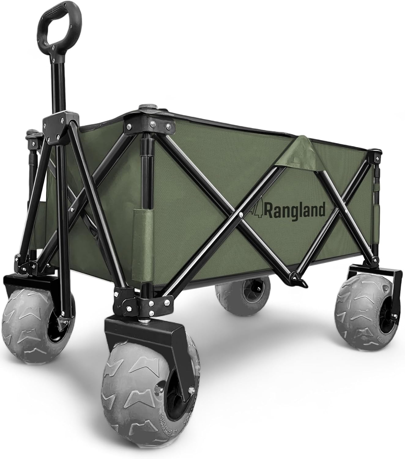Beach Cart with Big Air Wheels for Sand - All Terrain Sand Wagon with Large Pneumatic Rubber Tires, Folding Design, Heavy-Duty Steel Frame (Green)