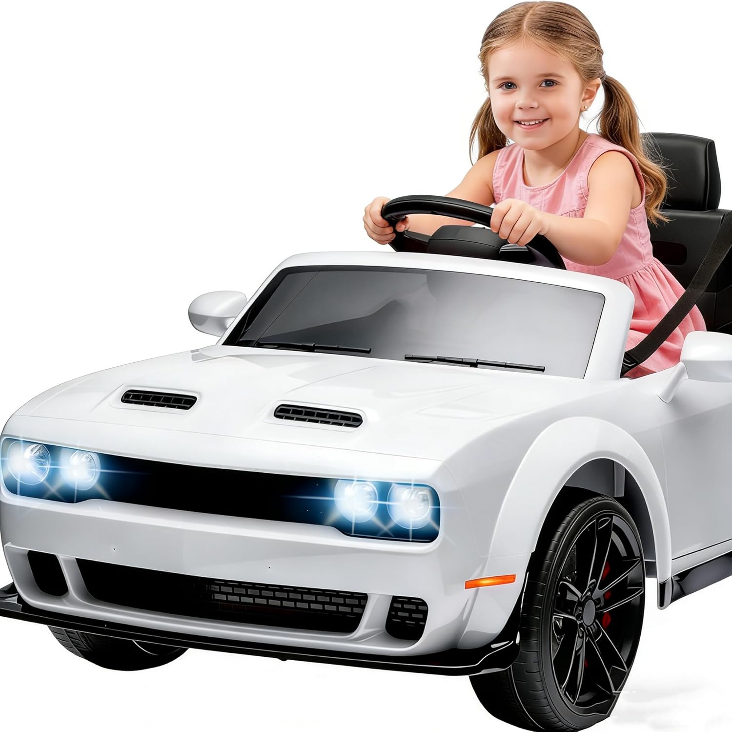 Ride on Car, 12V 4.5AH with Remote Control, LED Lights, Music, 4 Wheeler Suspension, 3 Speeds, Electric Vehicle Gifts for Boys Girls