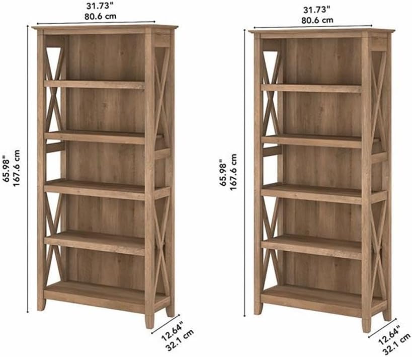 BOWERY HILL 5 Shelf Modern Wood Bookcase in Reclaimed Pine (Set of 2)
