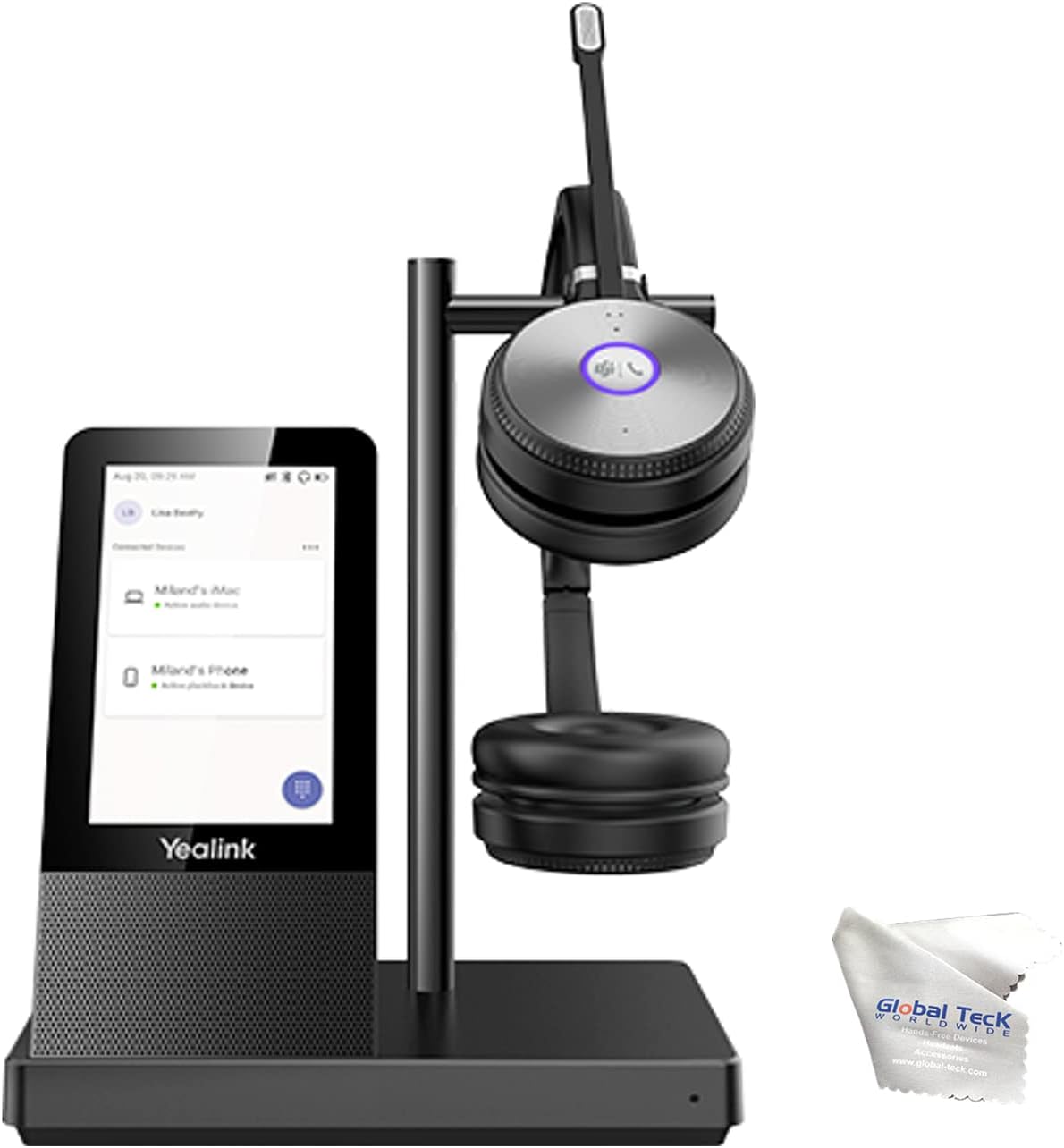 Yealink WH66 Teams Certified DECT Headset, Connects to Deskphone, PC/Mac, Softphones - Works with Teams, Zoom, RingCentral, 8x8, Vonage, with Global Teck Microfiber Included