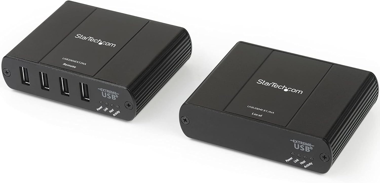 StarTech.com 4 Port USB 2.0 Extender Hub Over Cat5e/Cat6 Ethernet Cable (RJ45) - 330ft/100m Industrial Metal USB Extender Adapter Kit w/ESD Protection - Externally Powered - 480 Mbps (USB2004EXT2NA)
