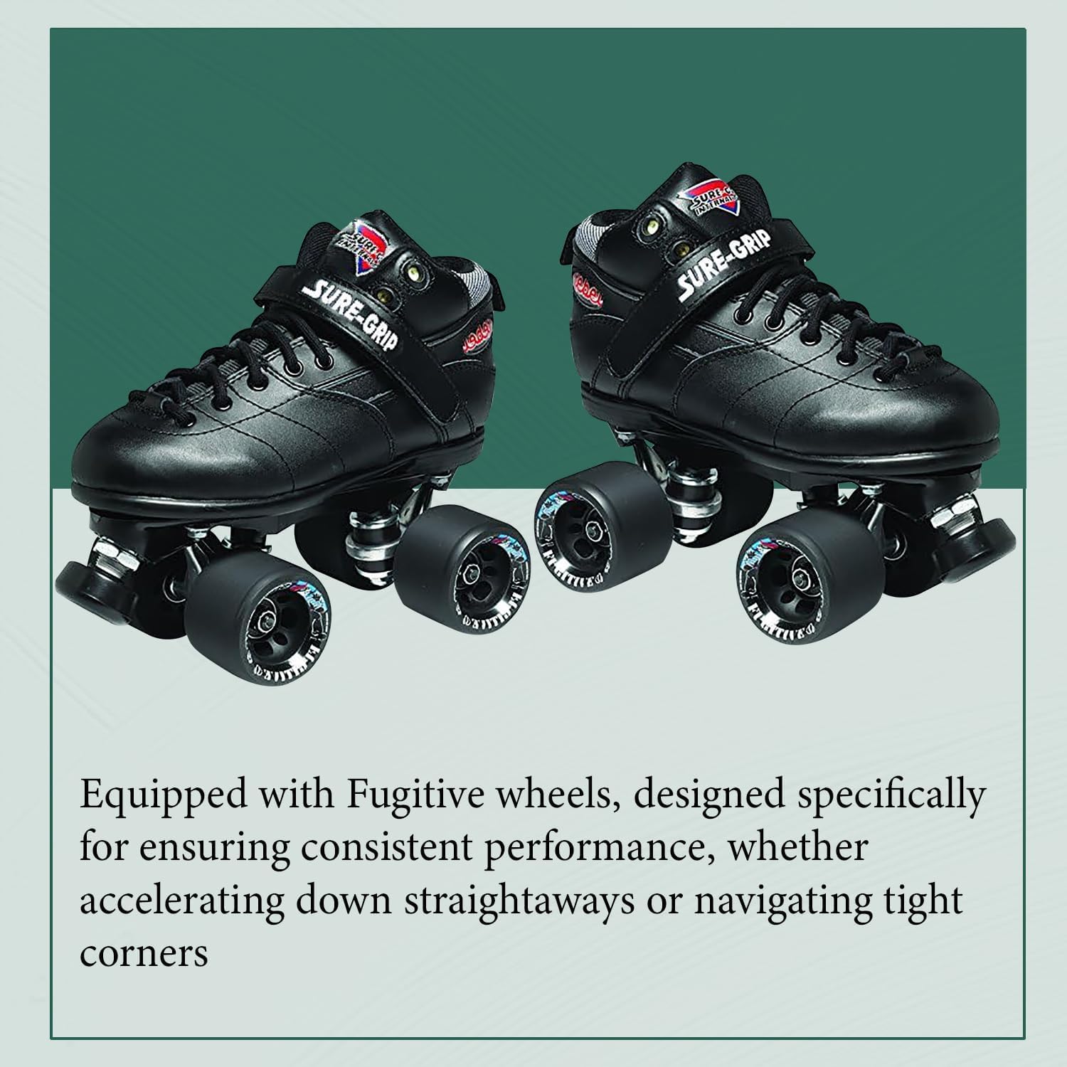 Sure-Grip Rebel Derby Roller Skates for Men & Women - 62mm Fugitive Polyurethane Wheels - Super X Plate Extended Support for Larger Sizes - Suitable for Indoor & Outdoor Skating - Beginner Friendly