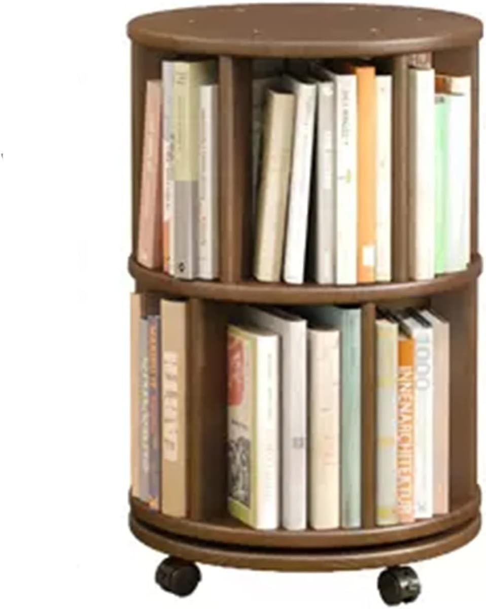 IOCCIOBB Bookcases Rotating Bookshelf 360° Bookcase Home Bookshelf Storage Rack Wooden Floor Rack Multi-Layer (Color : Walnut, Size : 40 * 68.5cm)