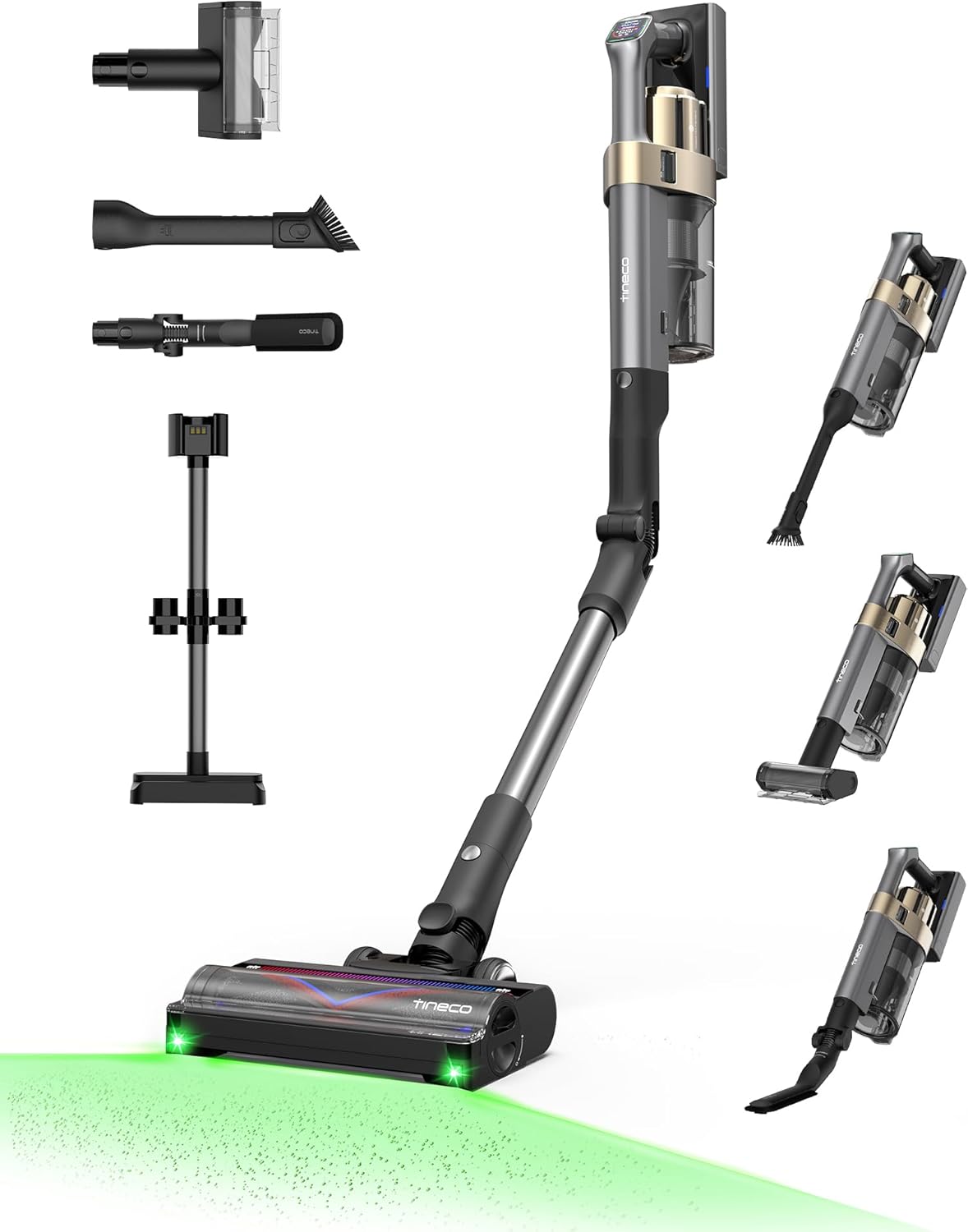 Tineco Pure ONE A90S Cordless Vacuum Cleaner, 270AW Powerful Suction Stick Vacuum Cordless Rechargeable, Up to 105min Runtime, 3DSense Master Brush, 150° Green LED Light with Floor Type Detection